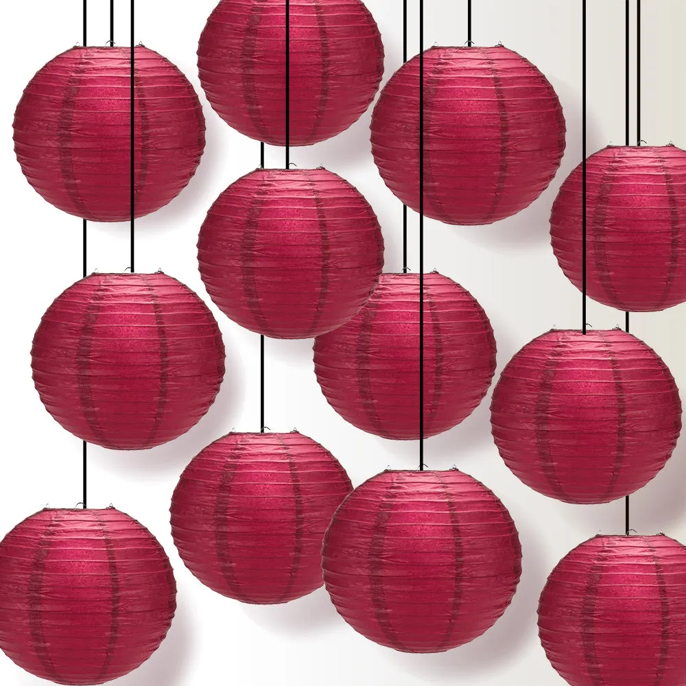 12 PACK | Velvet Red Even Ribbing Round Paper Lantern, Hanging Combo Set