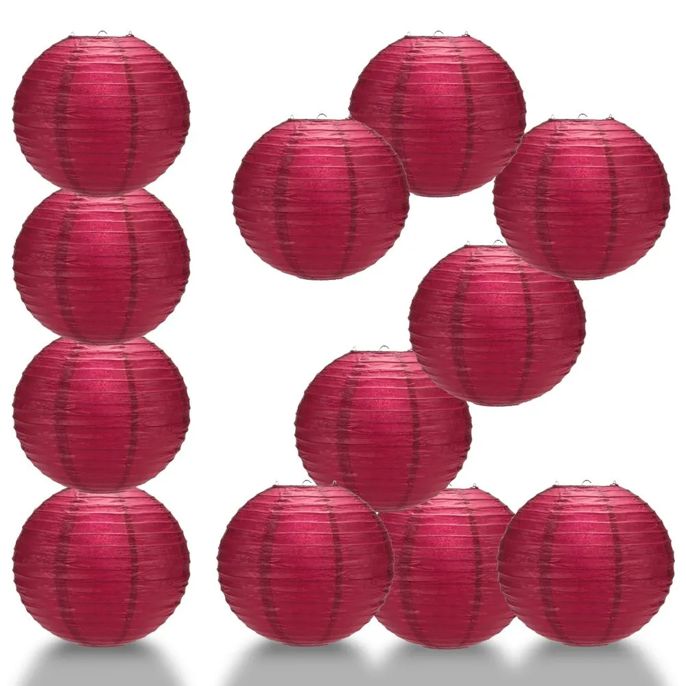 12 PACK | Velvet Red Even Ribbing Round Paper Lantern, Hanging Combo Set