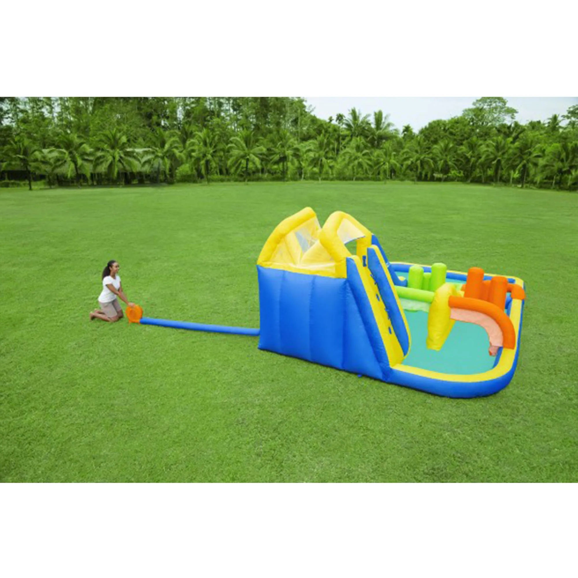 19 Foot Tall AquaRace Kids Inflatable Water Park w/ Dual Slides (Used)