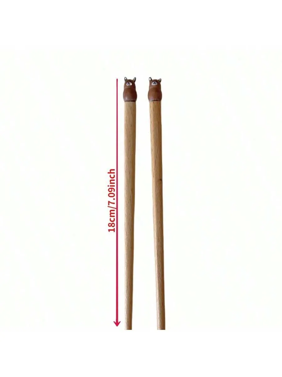 1pair Colorful Beech Chopsticks With Cute 3D Animal Designs For Sushi And Dinner