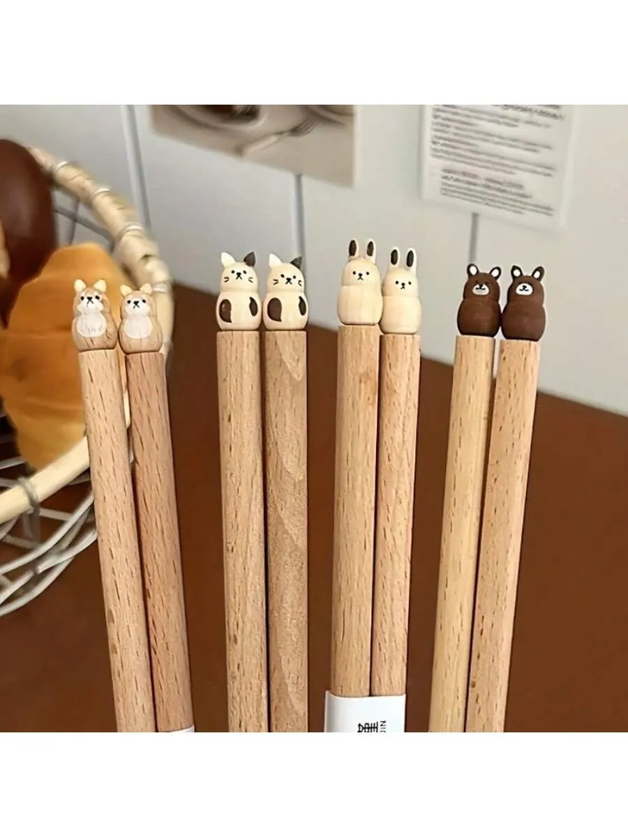 1pair Colorful Beech Chopsticks With Cute 3D Animal Designs For Sushi And Dinner