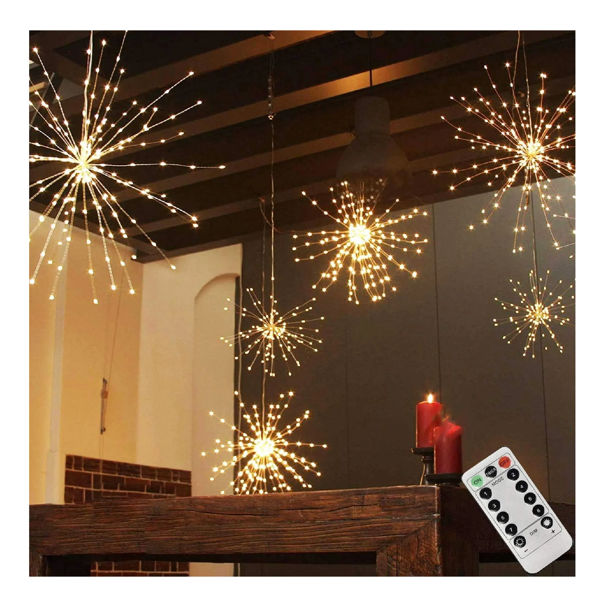 200LED Hanging Sphere Lights, Battery Operated Starburst 8 Modes Dimmable Remote Control, Waterproof Fairy Copper Wire Indoors Outdoors Christmas Decoration (Warm White)