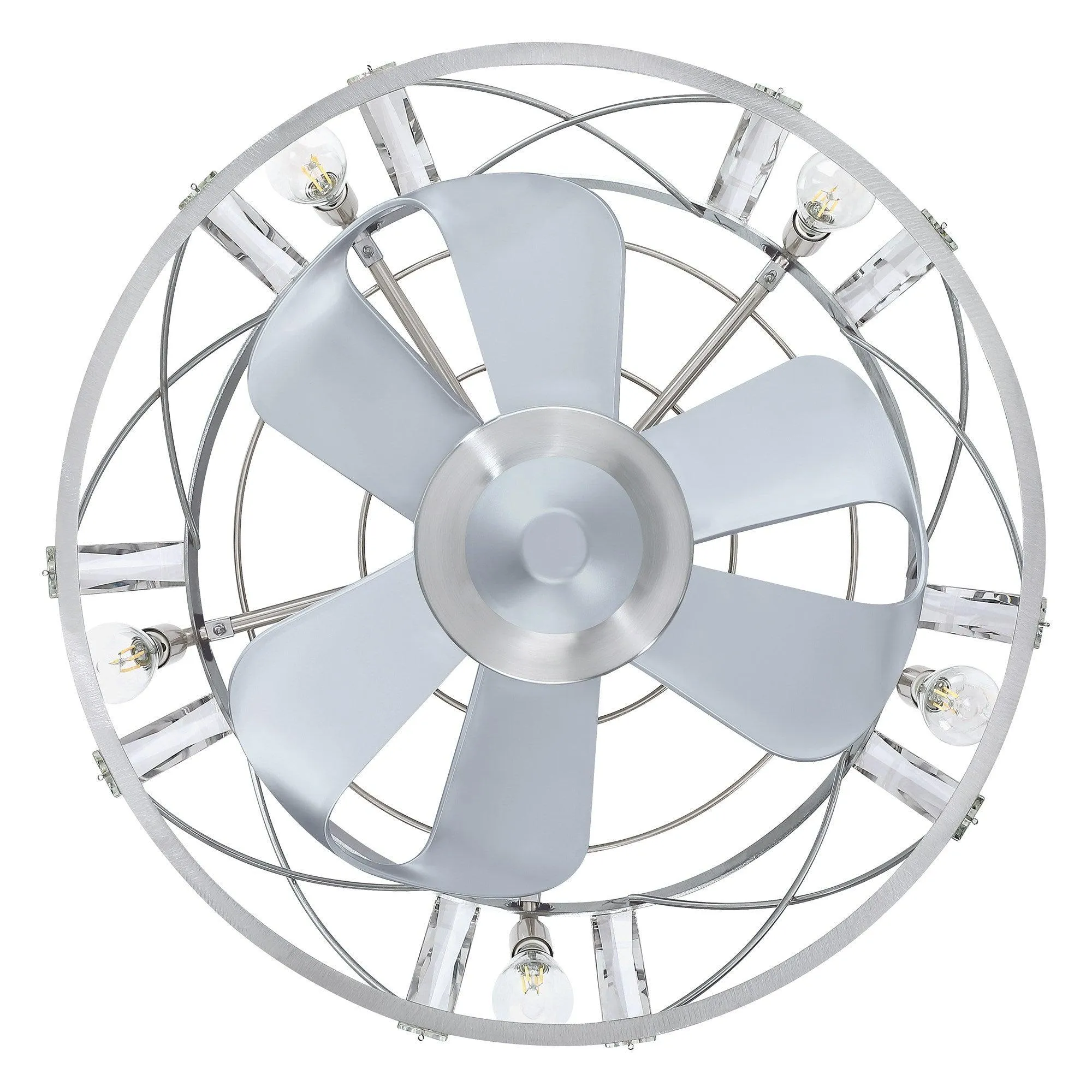 23" Modern Satin Nickel DC Motor Downrod Mount Reversible Fandelier Ceiling Fan with Lighting and Remote Control