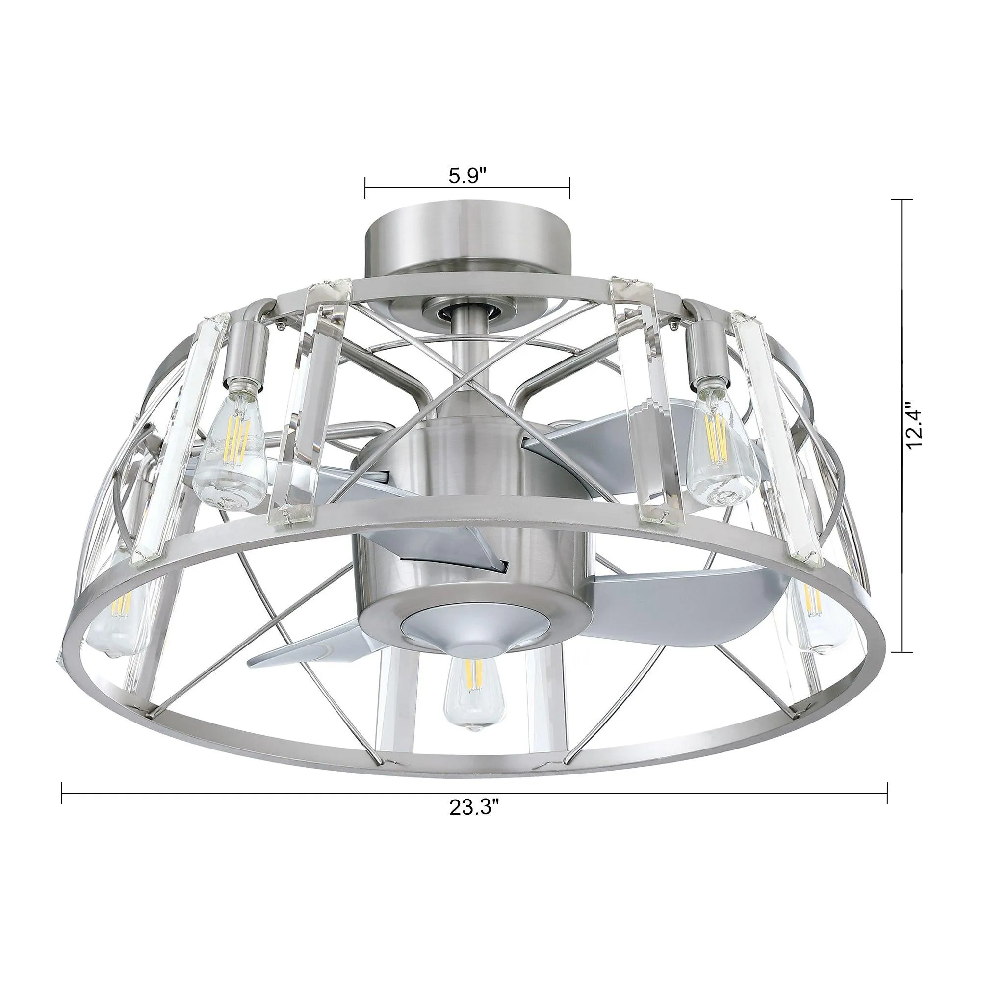 23" Modern Satin Nickel DC Motor Downrod Mount Reversible Fandelier Ceiling Fan with Lighting and Remote Control