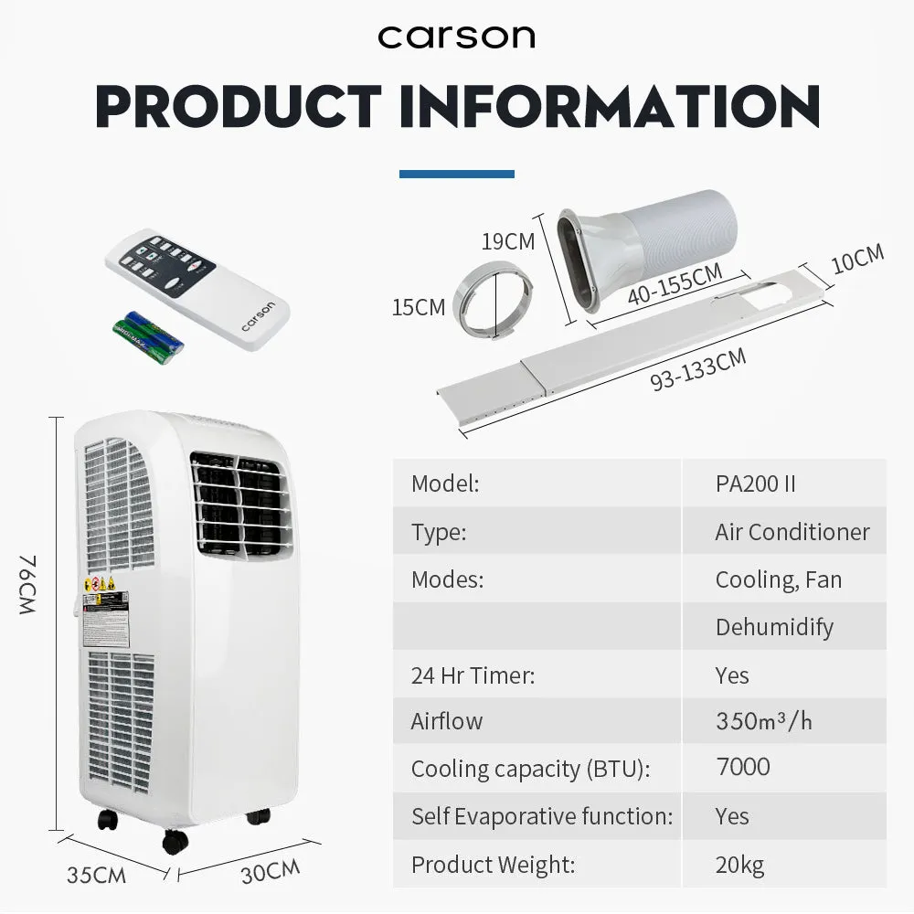 3-in-1 Portable Air Conditioner, Dehumidifier & Fan, 7000 BTU - Carson