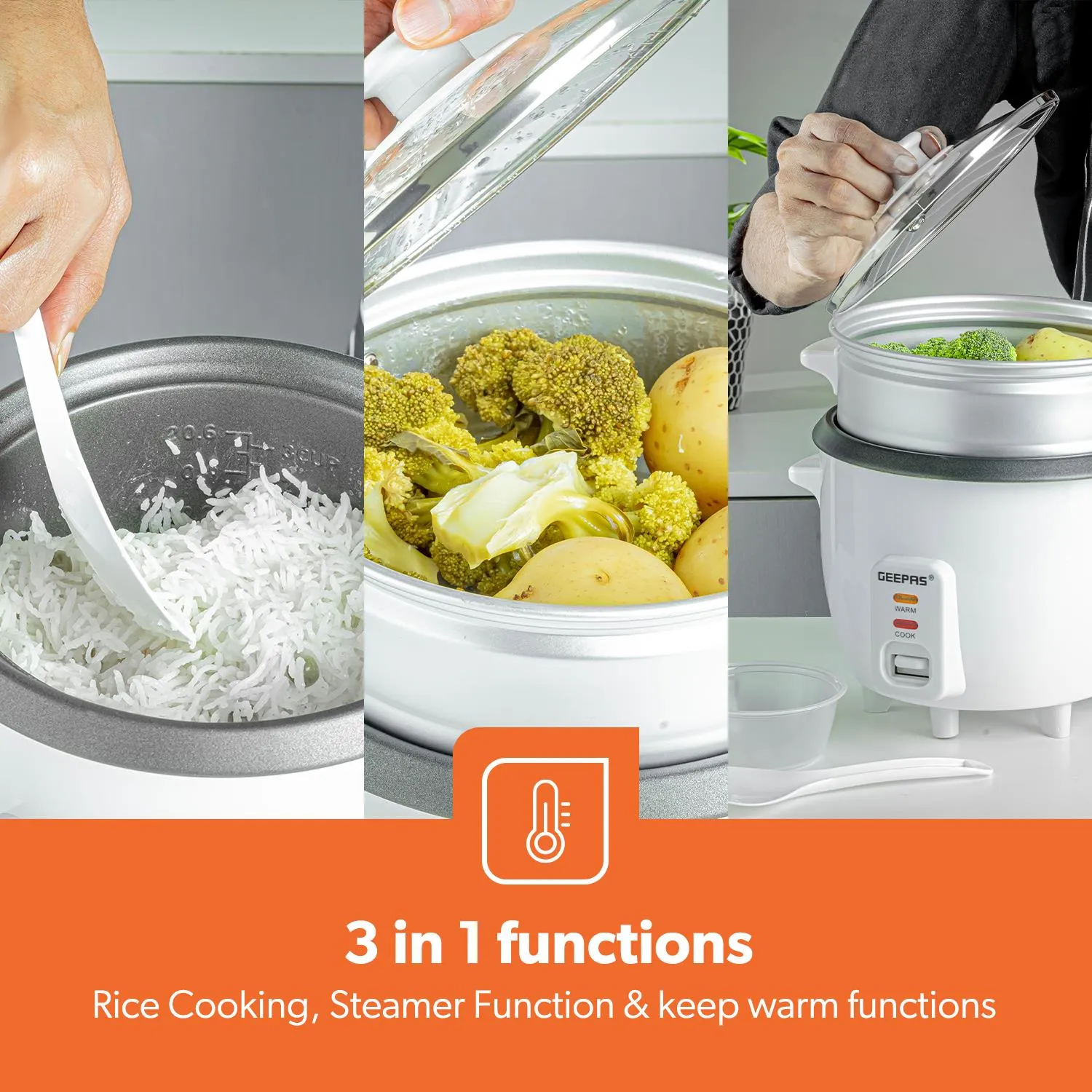 3-In-1 White Automatic Electric Rice Cooker and Steamer 0.6L