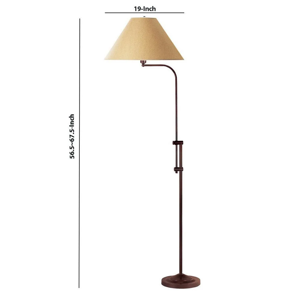 3 Way Metal Floor Lamp with and Adjustable Height Mechanism, Brown By Casagear Home