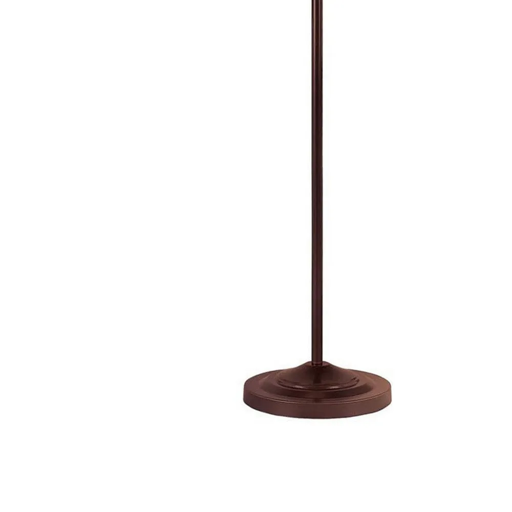 3 Way Metal Floor Lamp with and Adjustable Height Mechanism, Brown By Casagear Home