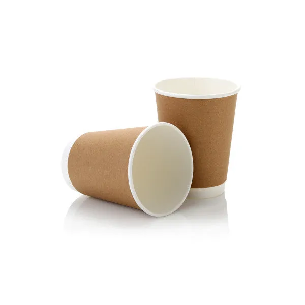 350ml Paper Coffee Cup Single Double Wall Kraft Brown with White Sip Lid 10pack