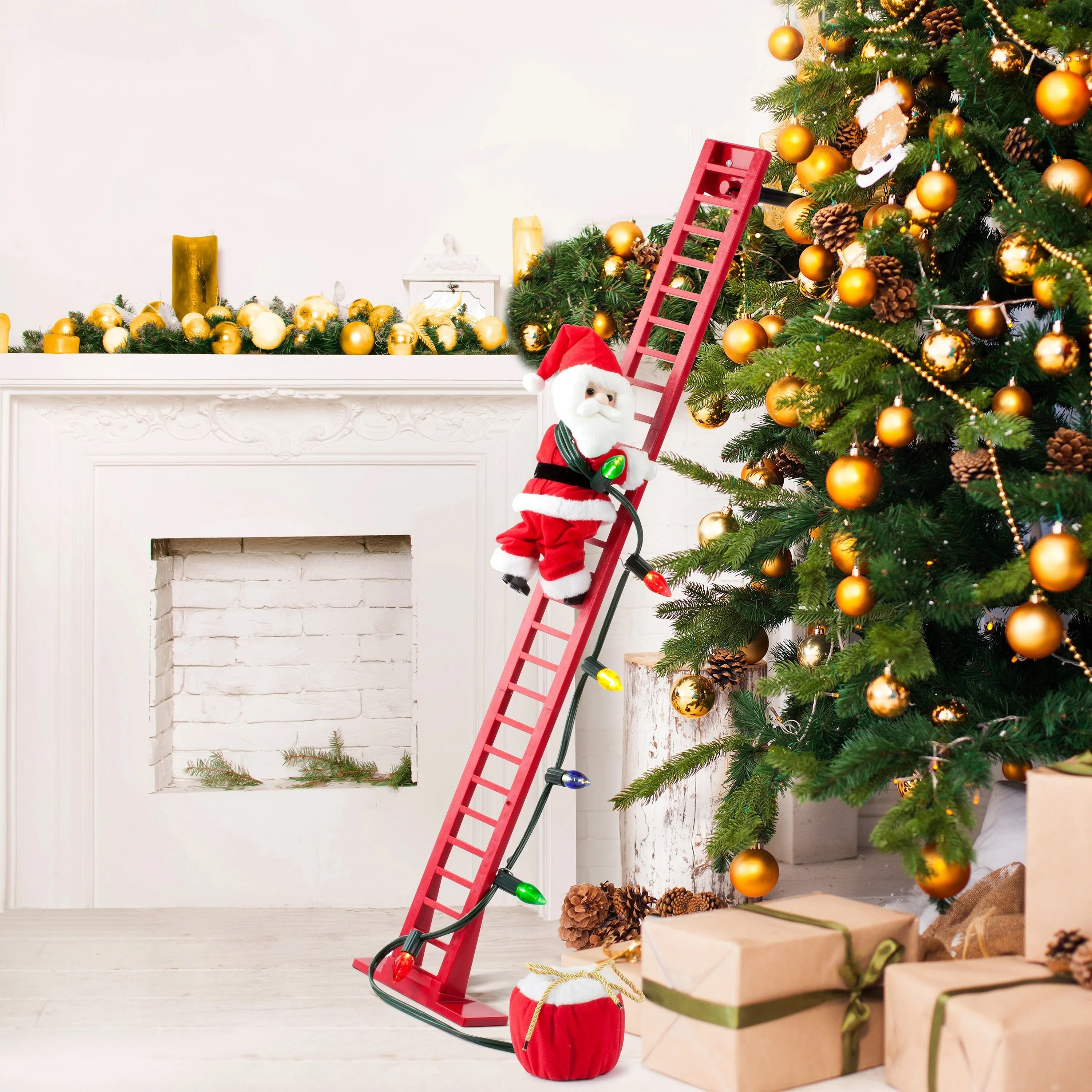 43 in. Animated Ladder Climbing White Santa