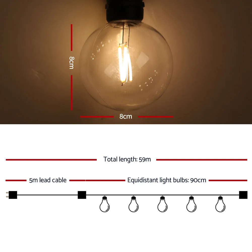 59m LED Festoon String Lights, 60 Bulbs - Jingle Jollys