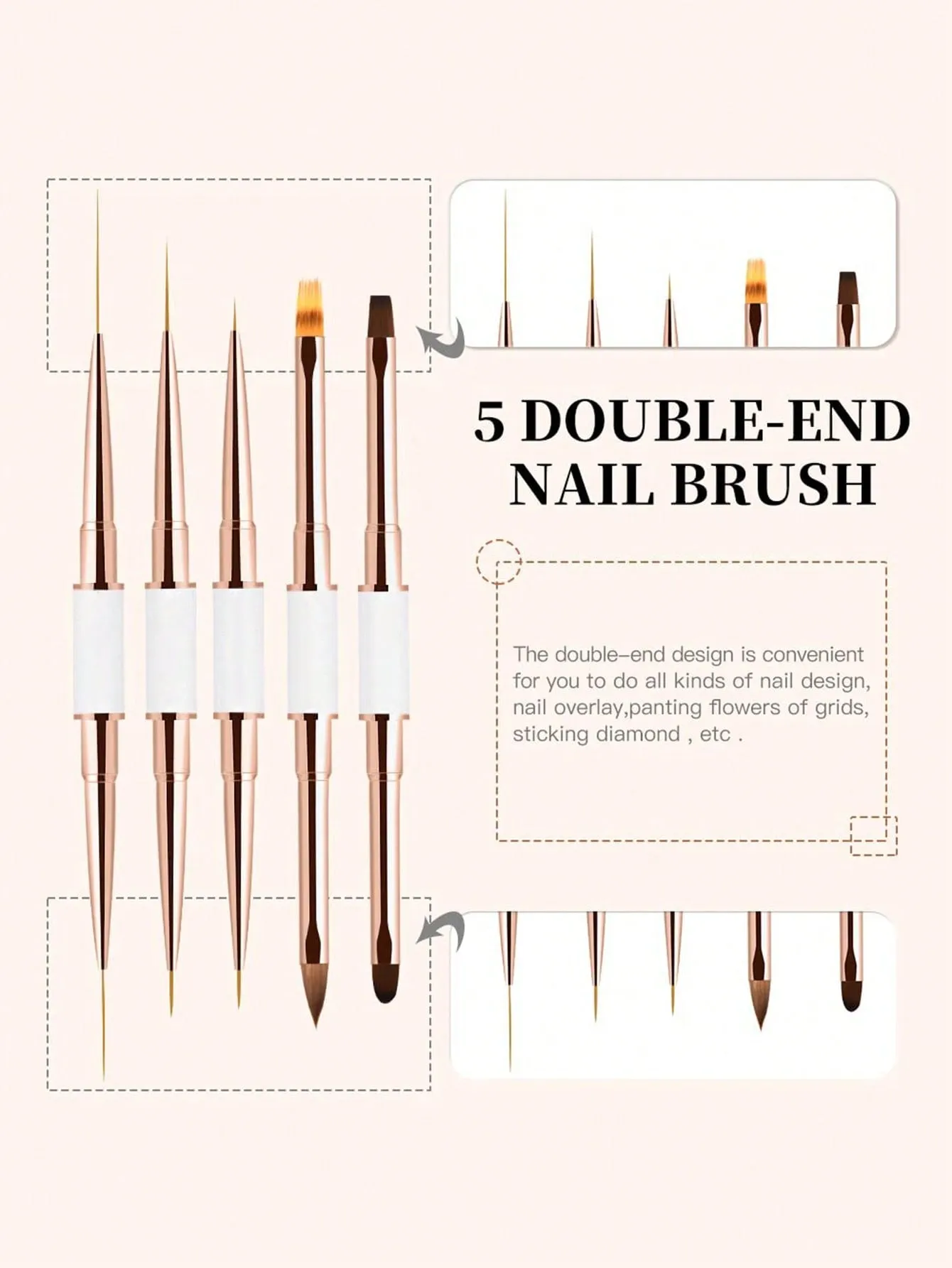 5pcs Double-ended Professional Nail Art Brush Kit