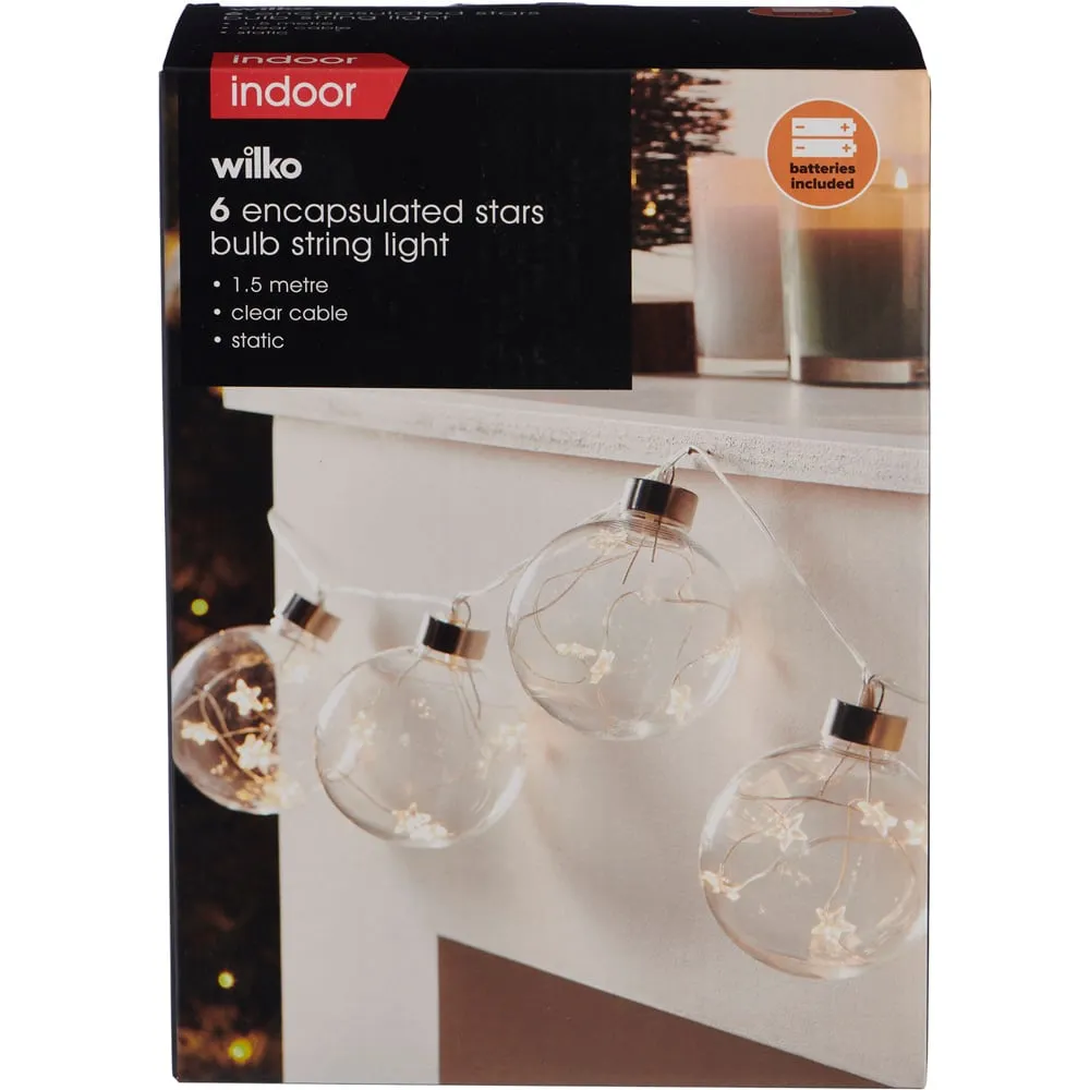 6 Encapsulated Stars Bulb String Light - batteries included.