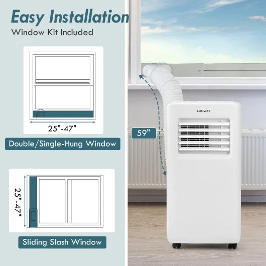 8000 BTU Portable Air Conditioner with Remote Control and LED Digital Display-White