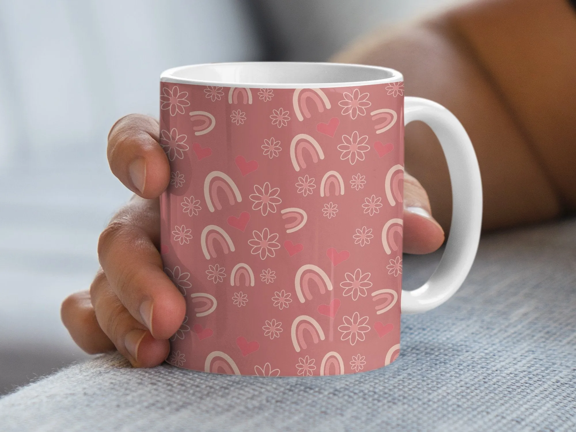 Abstract Rainbow Heart Pattern Mug, Pink Love Aesthetic, Cozy Morning Coffee Cup, Unique Gift Idea, Home Decor, Office Mug