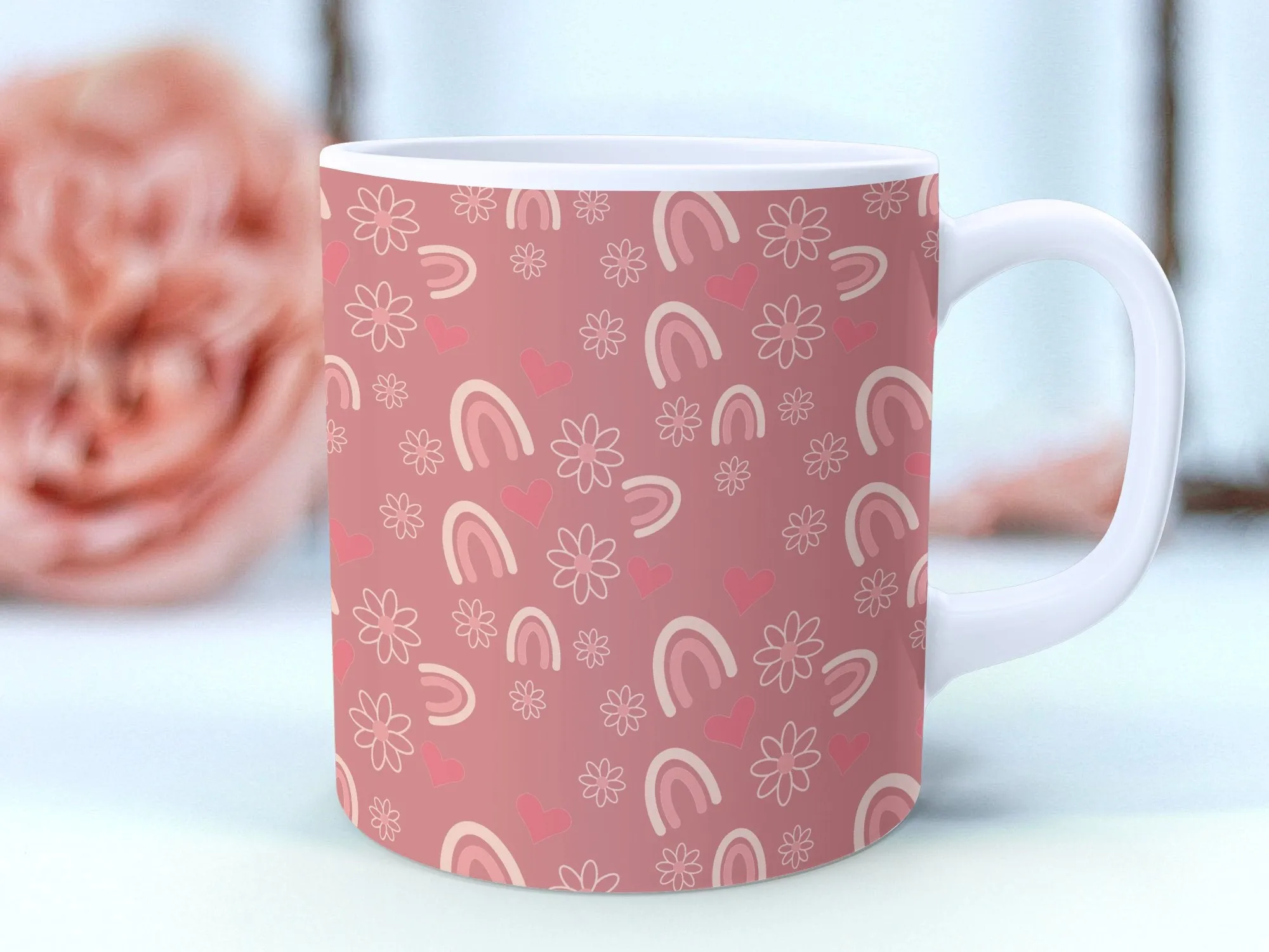 Abstract Rainbow Heart Pattern Mug, Pink Love Aesthetic, Cozy Morning Coffee Cup, Unique Gift Idea, Home Decor, Office Mug