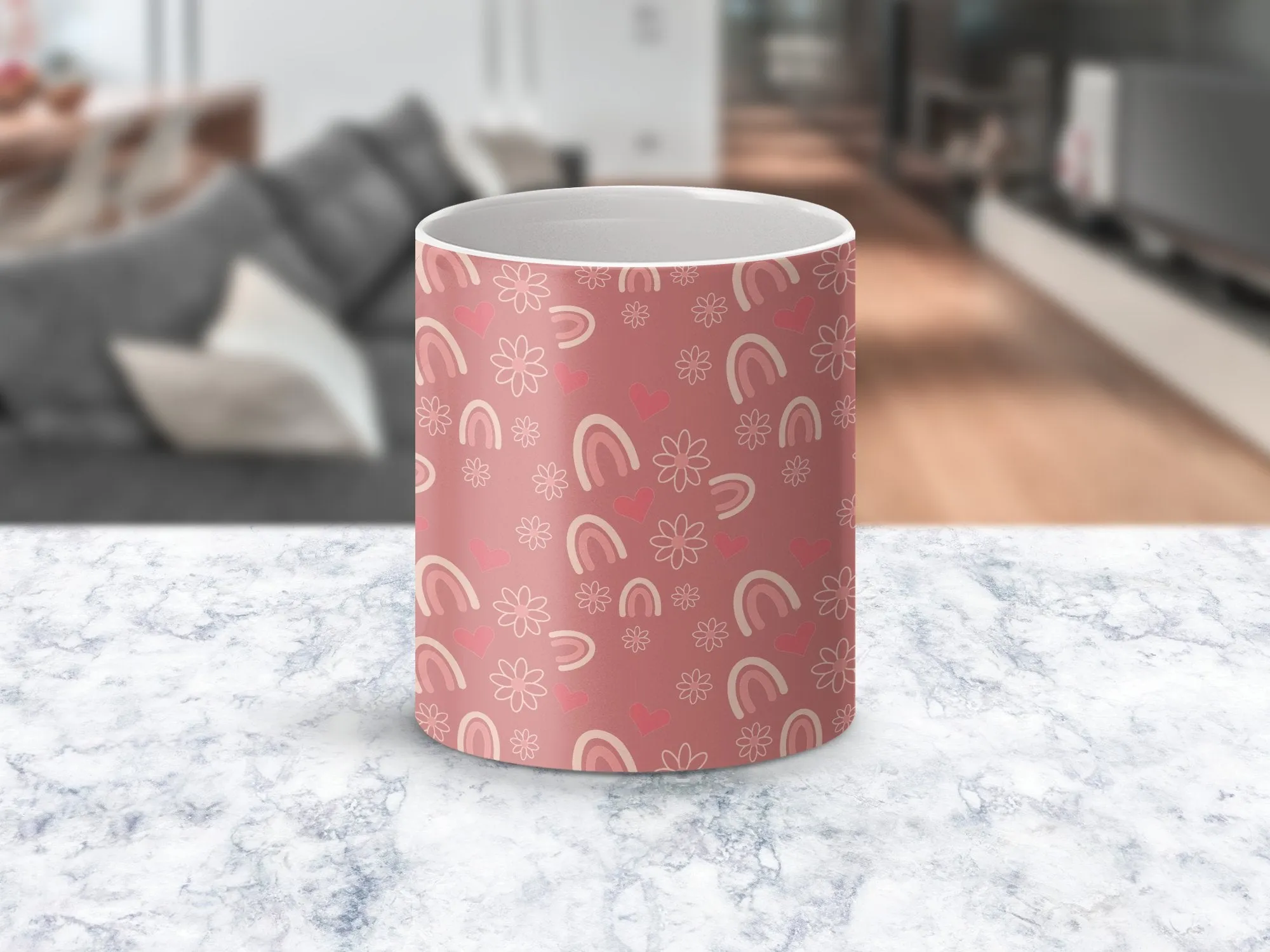 Abstract Rainbow Heart Pattern Mug, Pink Love Aesthetic, Cozy Morning Coffee Cup, Unique Gift Idea, Home Decor, Office Mug