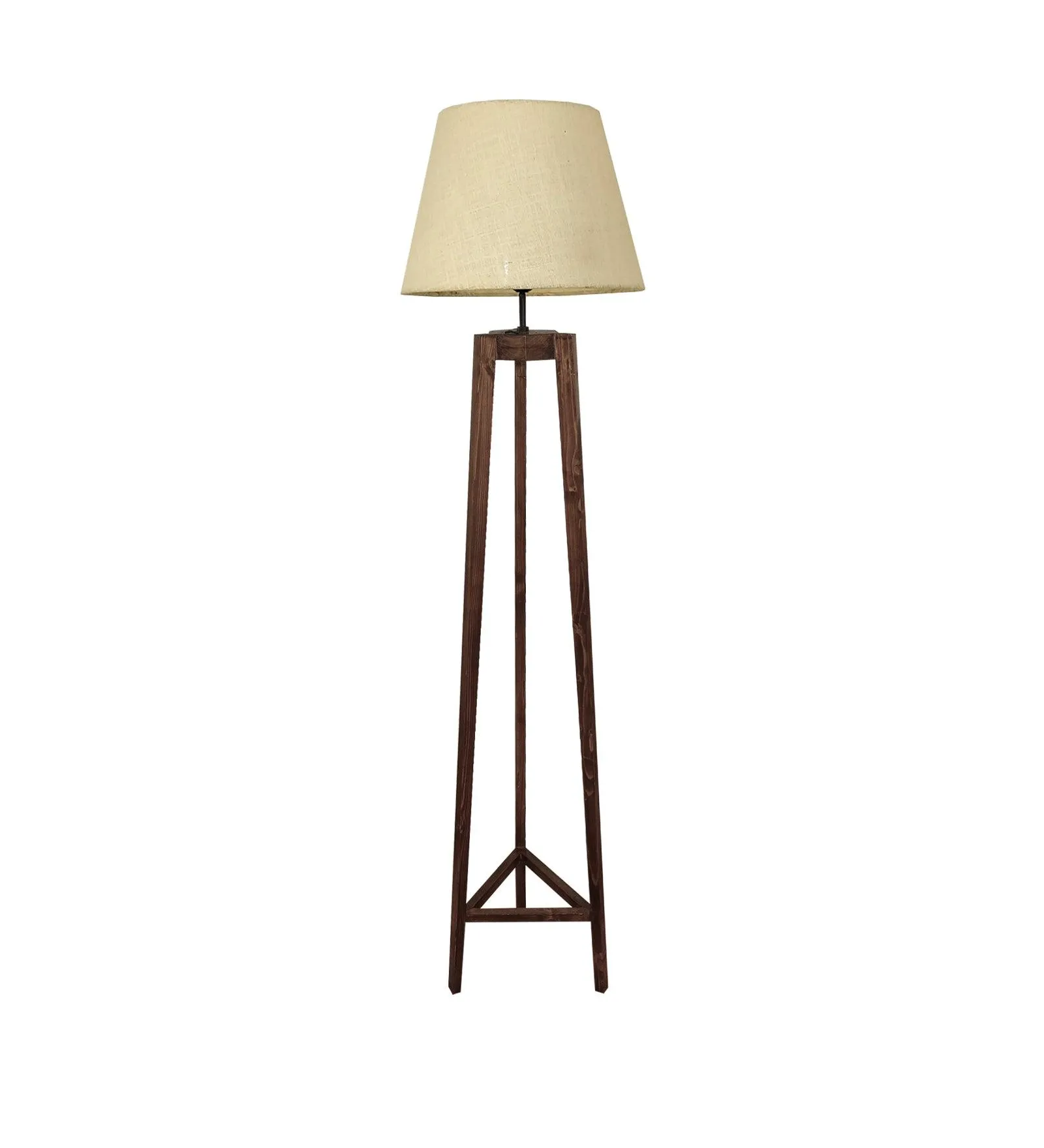 Adrienne Wooden Floor Lamp with Brown Base and Premium Beige Fabric Lampshade