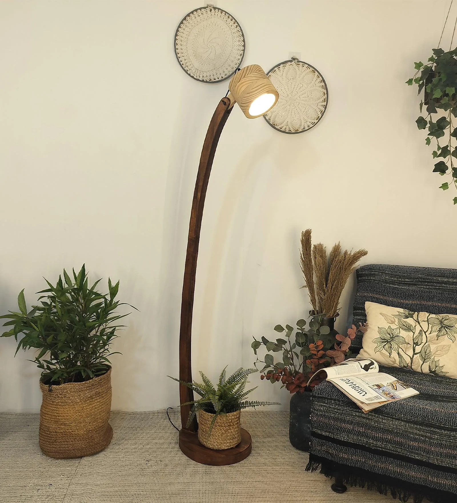 Alice Wooden Floor Lamp with Brown Base