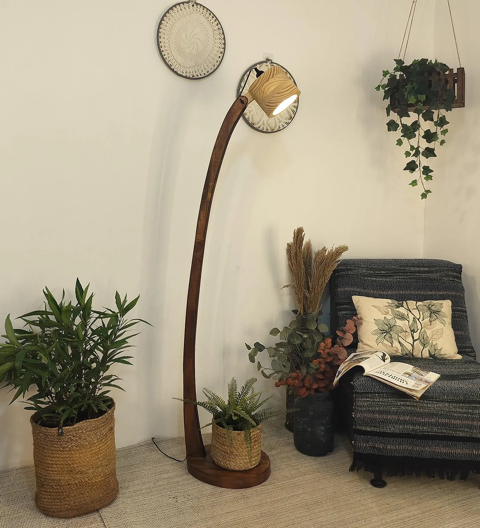 Alice Wooden Floor Lamp with Brown Base