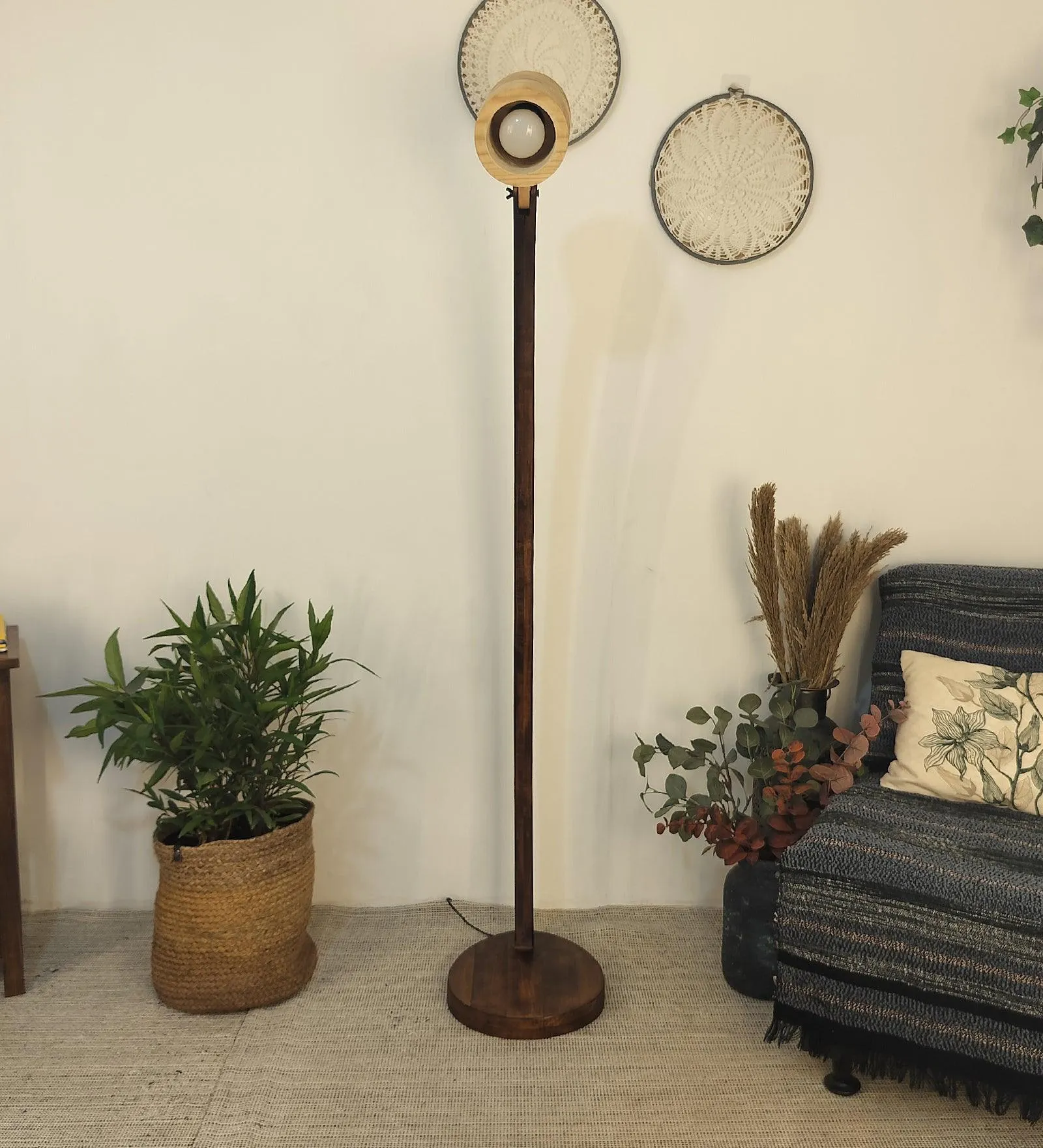 Alice Wooden Floor Lamp with Brown Base