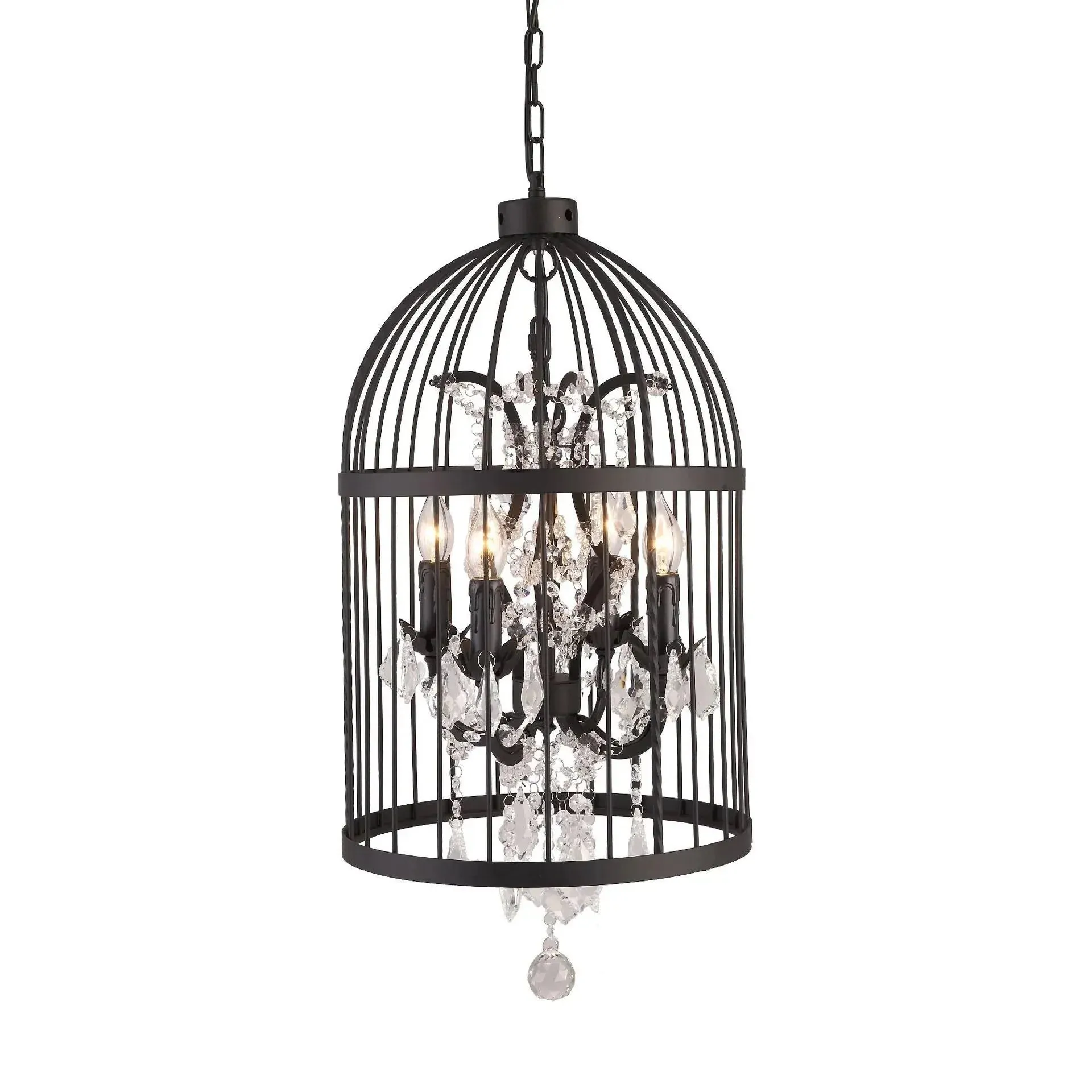 American Retro Crystal Chandelier Birdcage Wrought Iron Chandelier