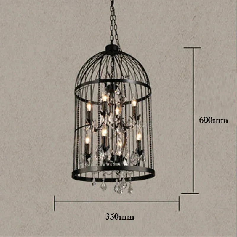 American Retro Crystal Chandelier Birdcage Wrought Iron Chandelier