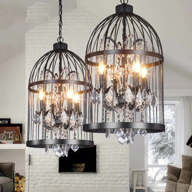 American Retro Crystal Chandelier Birdcage Wrought Iron Chandelier