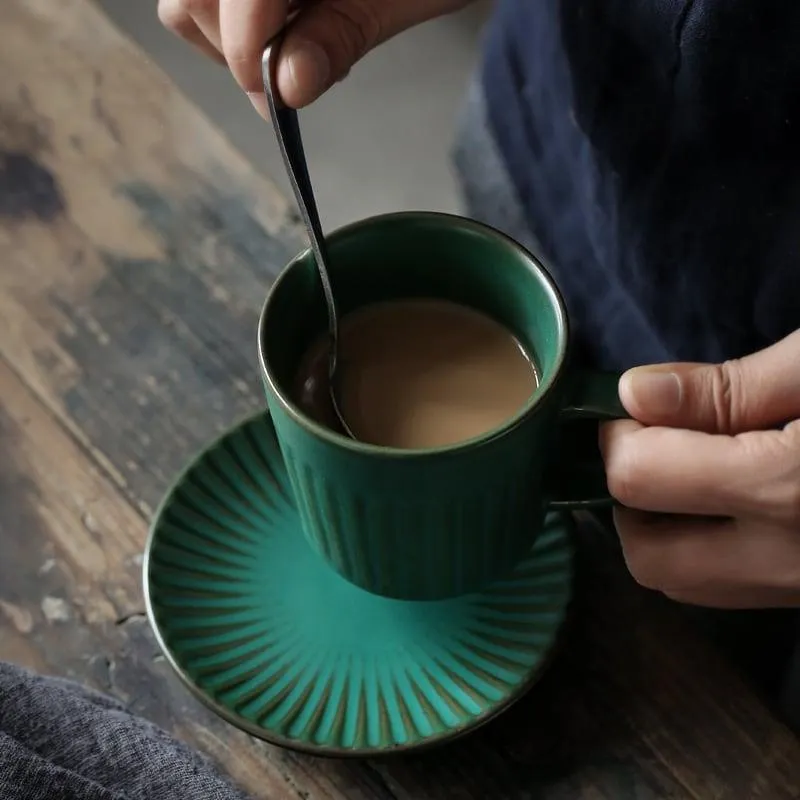 ANJI V- Ceramic Classic Coffee Cup & Saucer Set | Gourd Mug Set