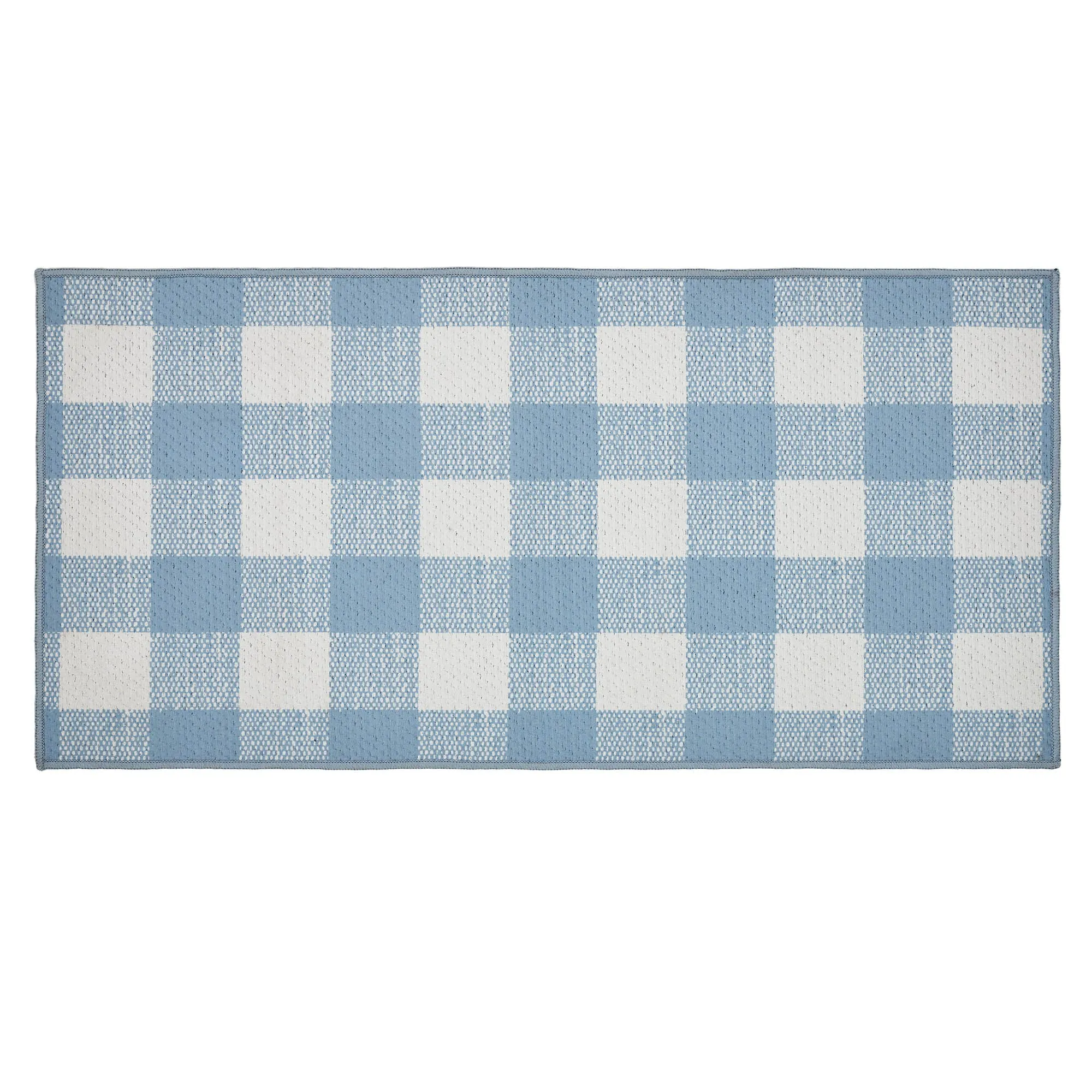 Annie Buffalo Check Blue Polyester Rug Rect 17x36