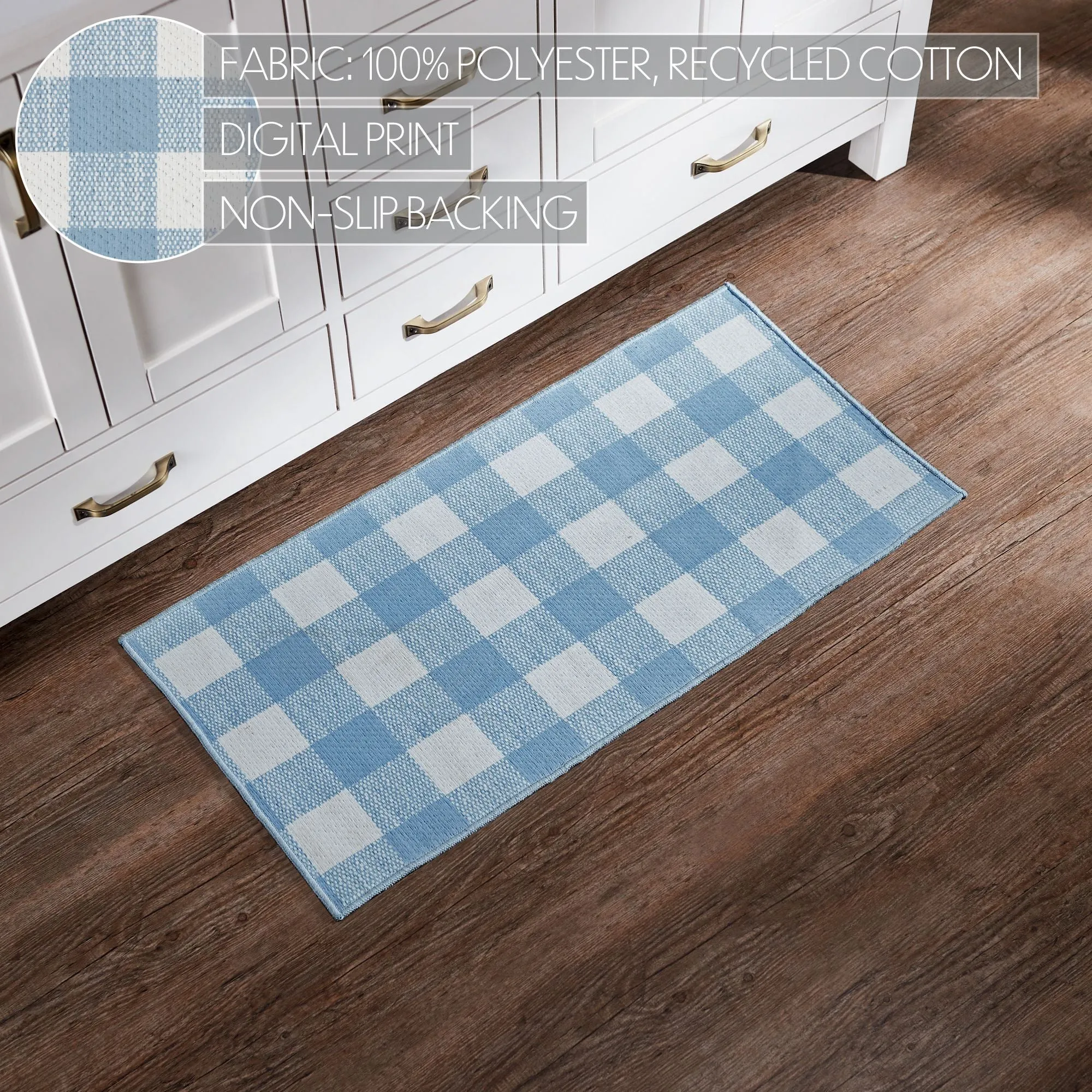 Annie Buffalo Check Blue Polyester Rug Rect 17x36