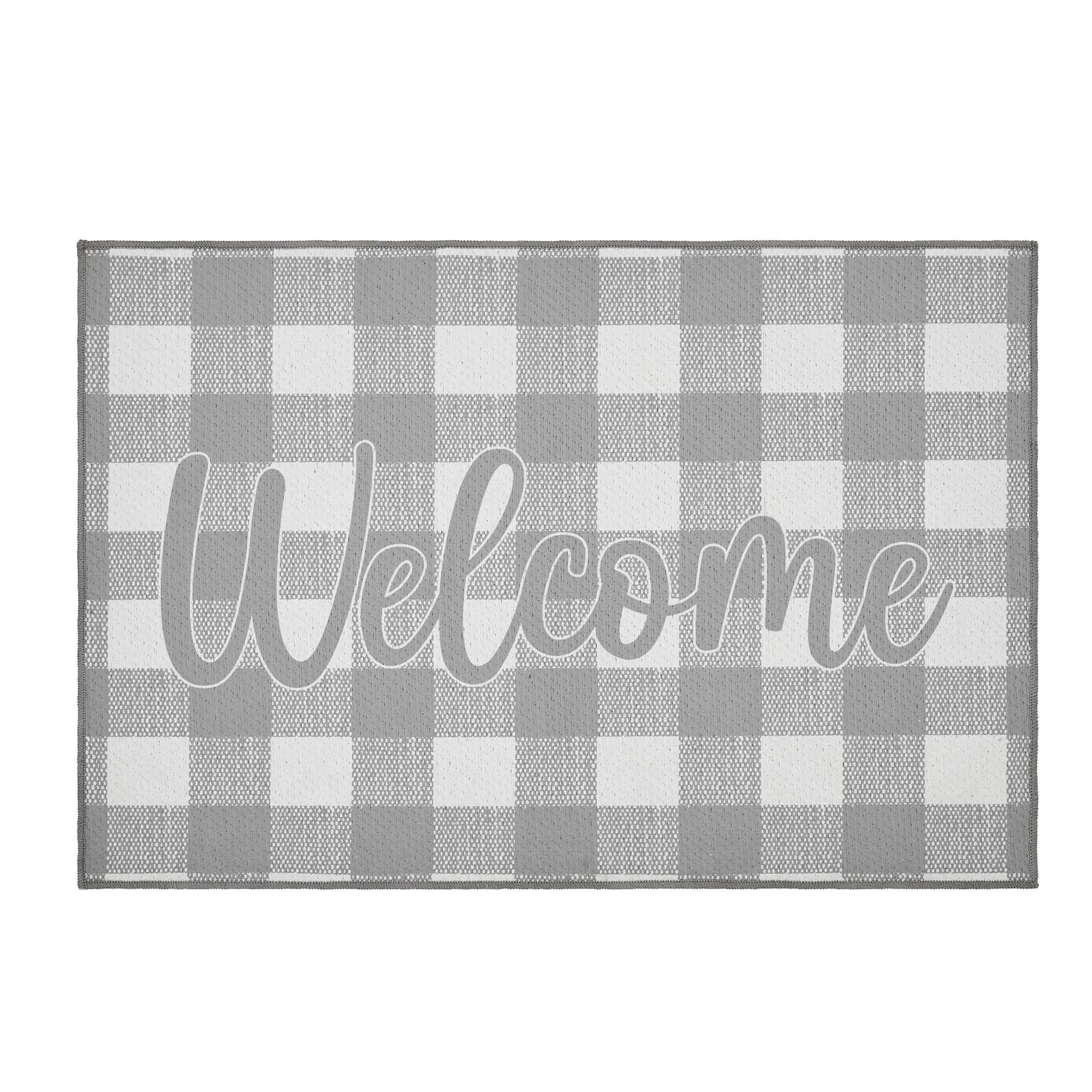 Annie Buffalo Check Grey Welcome Polyester Rug Rect 24x36