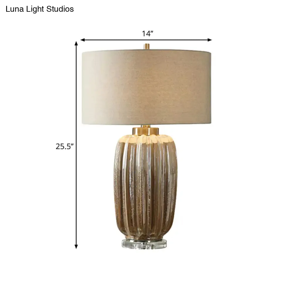 Antiqued Drum Shade Nightstand Lamp with Fabric Desk Light - 1 Bulb, Brown"
(Note: The revised title maintains the essential details while being concise and SEO-friendly.)