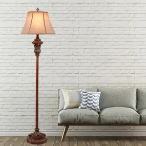 Antiqued Style Floor Reading Lamp with Bell Shade - 1 Head Fabric Floor Light in Brown for Guest Room