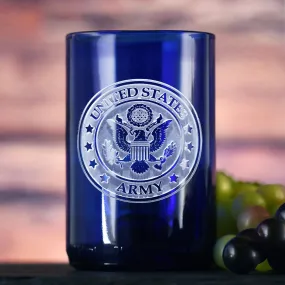 Army Soldier Gift, Engraved Blue Wine Bottle Glass