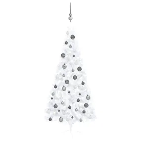 Artificial Half Christmas Tree with LEDs&Ball Set White 180 cm