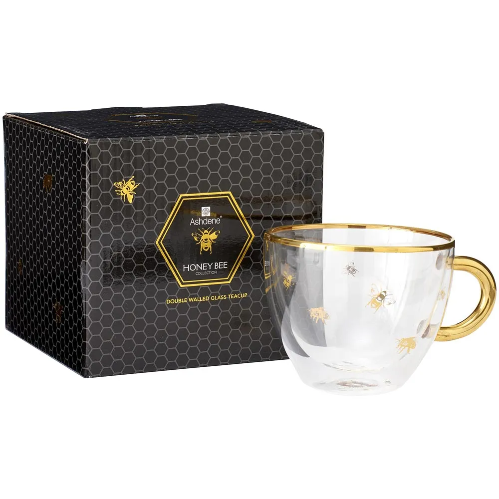 Ashdene Honey Bee Double Wall Glass Cup