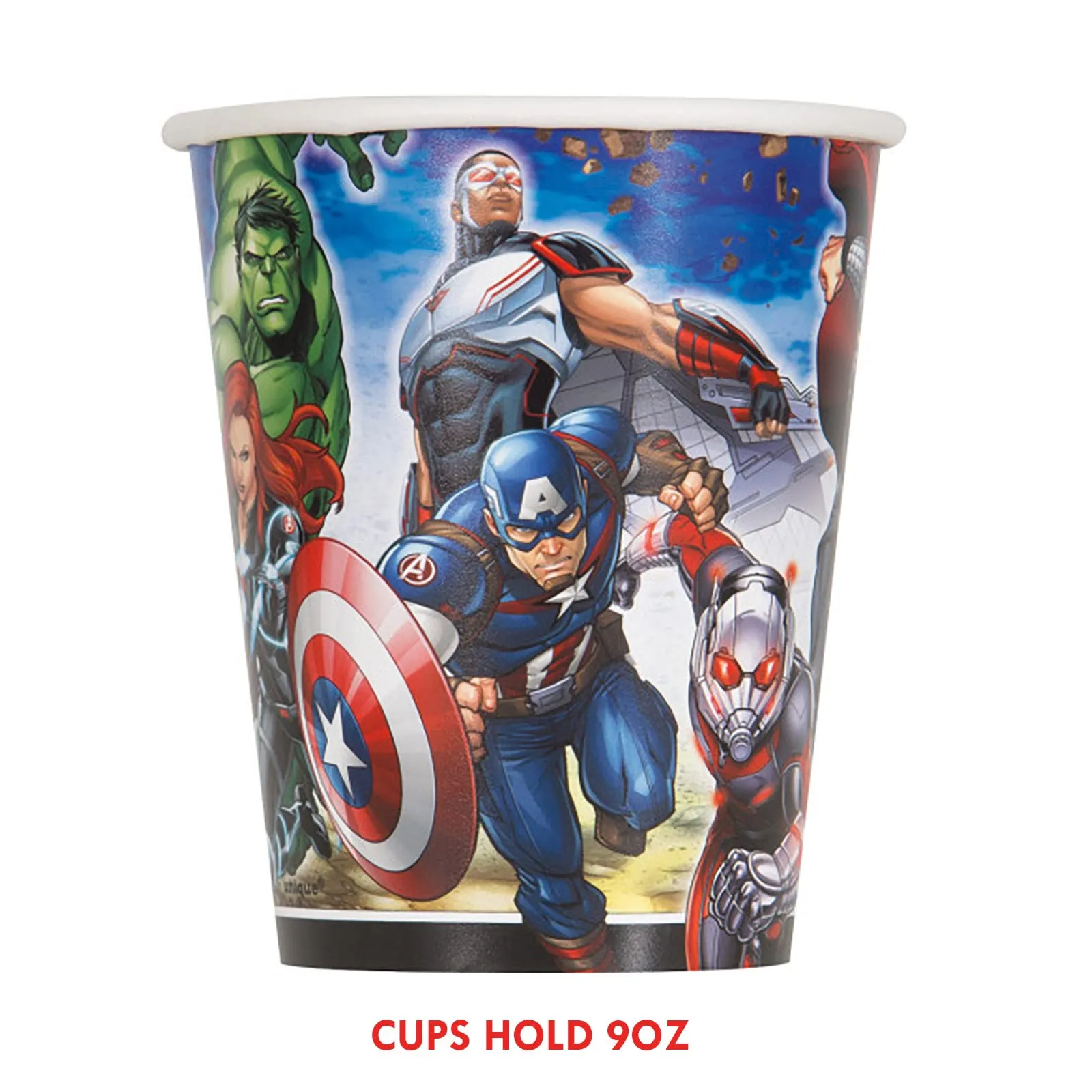 Avengers Comic Superhero Paper Dessert Plates, Beverage Napkins, Cups, Table Cover, and Birthday Banner Set (Serves 16)