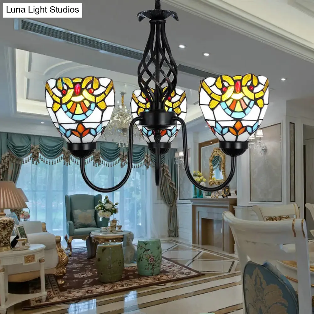 Baroque Stained Glass Pendant Light with Adjustable Chain - Black Finish