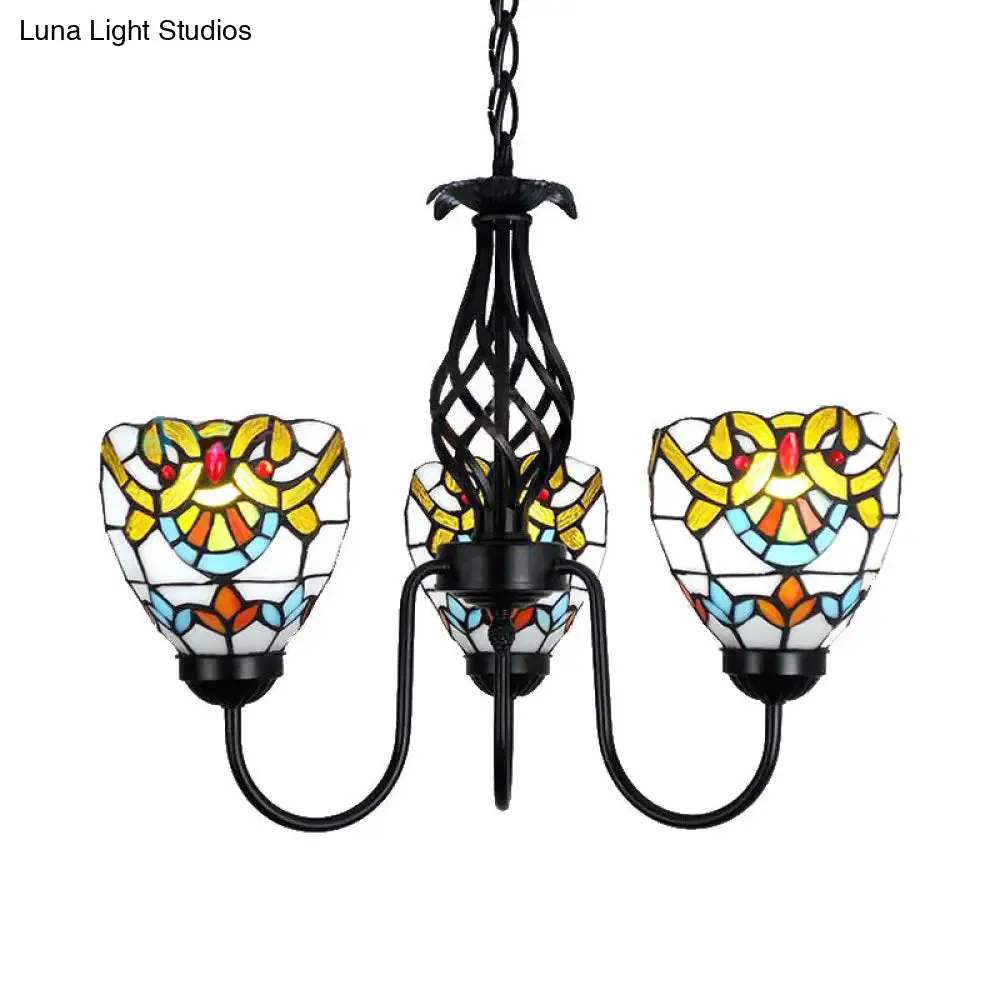 Baroque Stained Glass Pendant Light with Adjustable Chain - Black Finish