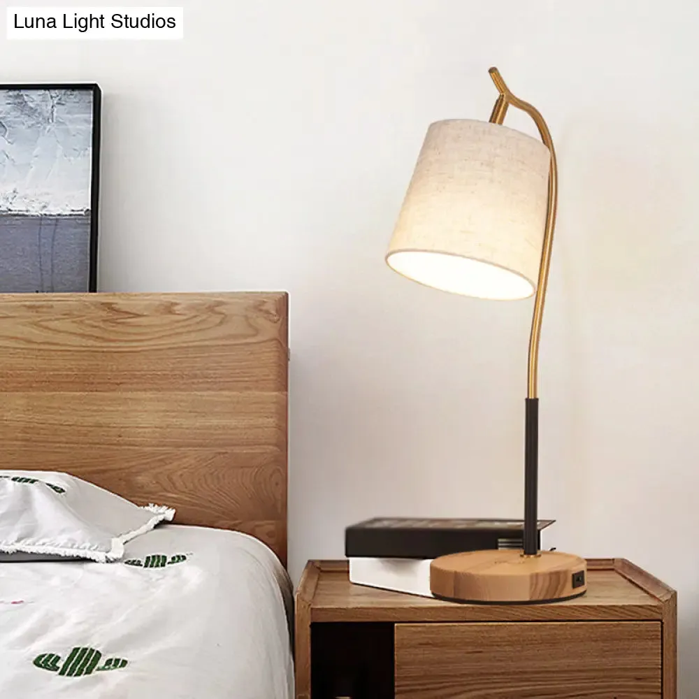 Barrel Shaped Bedside Nightstand Lamp - Fabric Shade, Simplicity Table Light with Gooseneck Arm