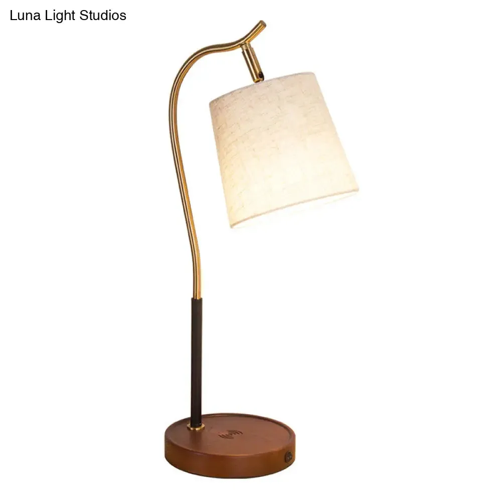 Barrel Shaped Bedside Nightstand Lamp - Fabric Shade, Simplicity Table Light with Gooseneck Arm