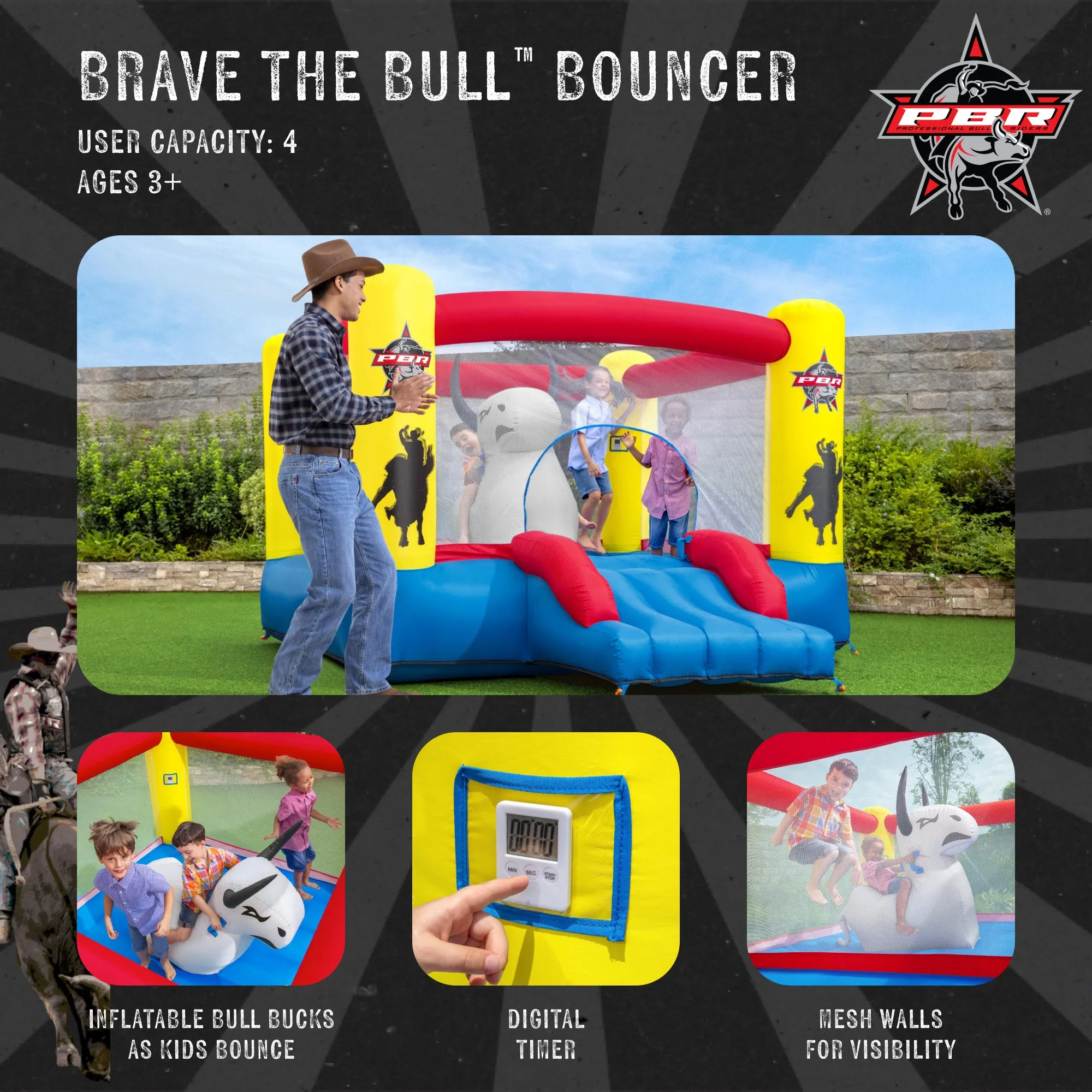 Bestway Brave the Bull Indoor Outdoor Inflatable Bouncer House and Slide (Used)