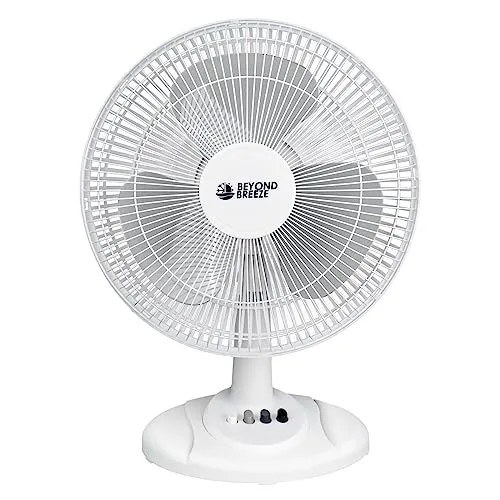 BEYOND BREEZE Oscillating Table Fan Quiet 3-Speed 12-Inch Adjustable Tilt Fan with Safety Grill, Ideal for Home, Office, Dorm