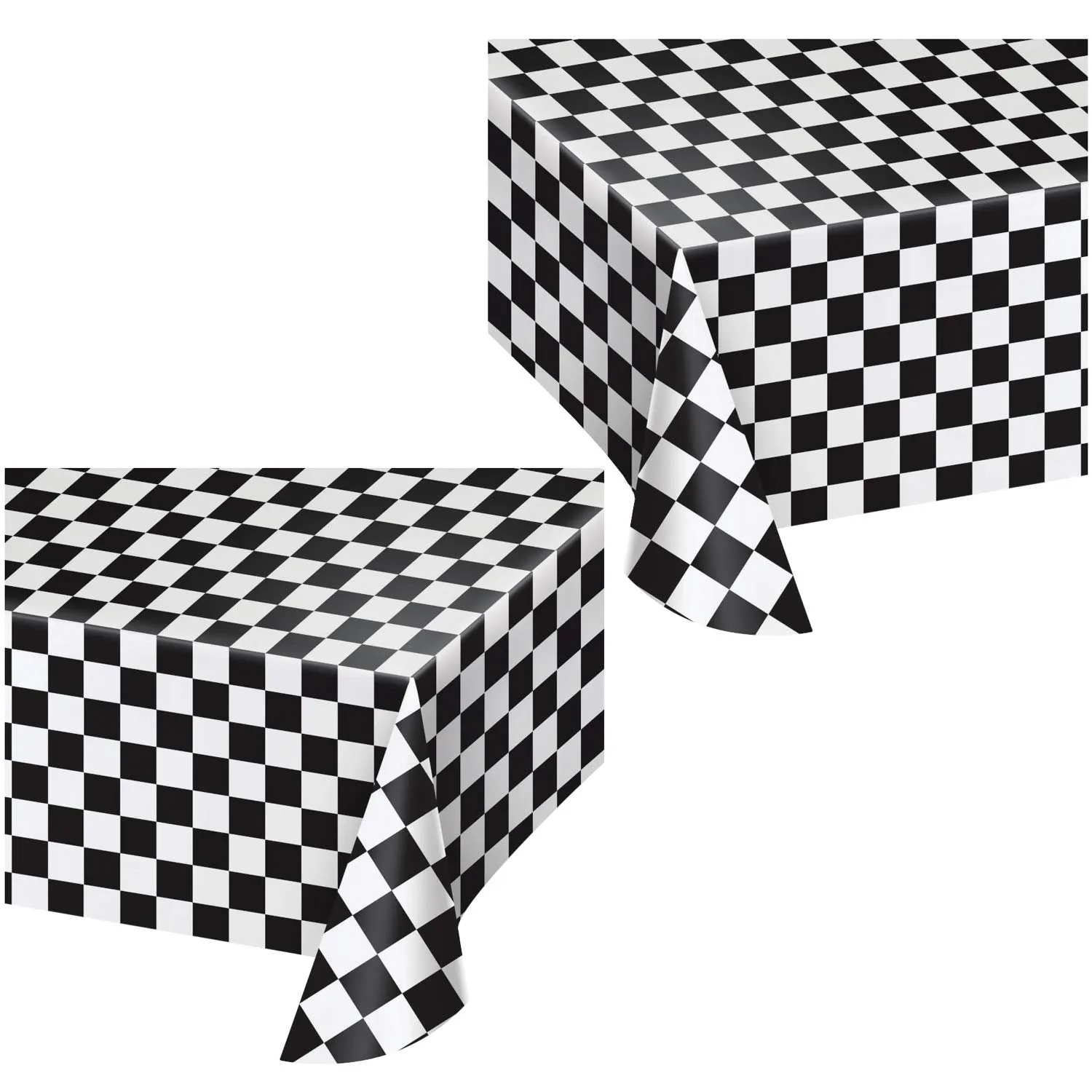 Black and White Checkered Race Fan Plastic Table Cover, 54" x 108" (2 Pack)