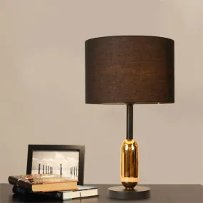 Black Drum Nightstand Light Modernist Desk Lamp with Brass Capsule Detail