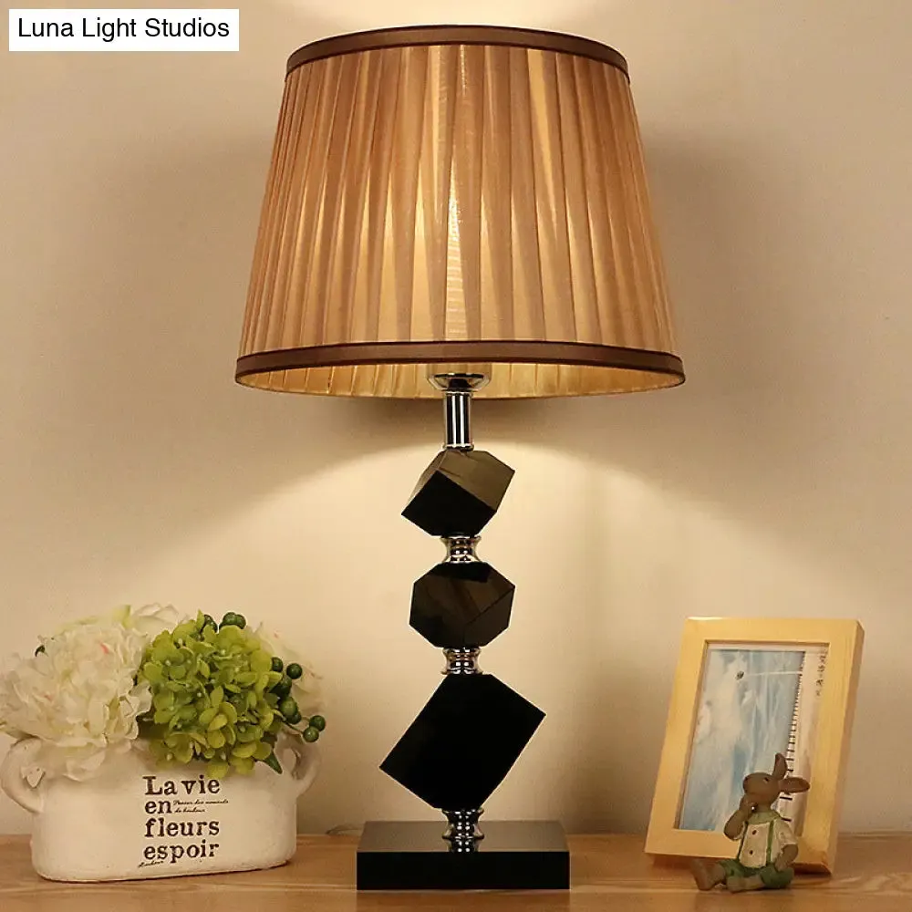 Black Faceted Crystal Table Lamp with Contemporary Pleated Lampshade - 1 Head Living Room Night Lamp in Light Brown