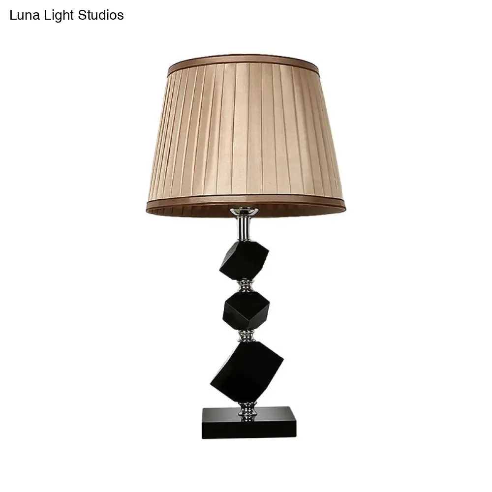 Black Faceted Crystal Table Lamp with Contemporary Pleated Lampshade - 1 Head Living Room Night Lamp in Light Brown