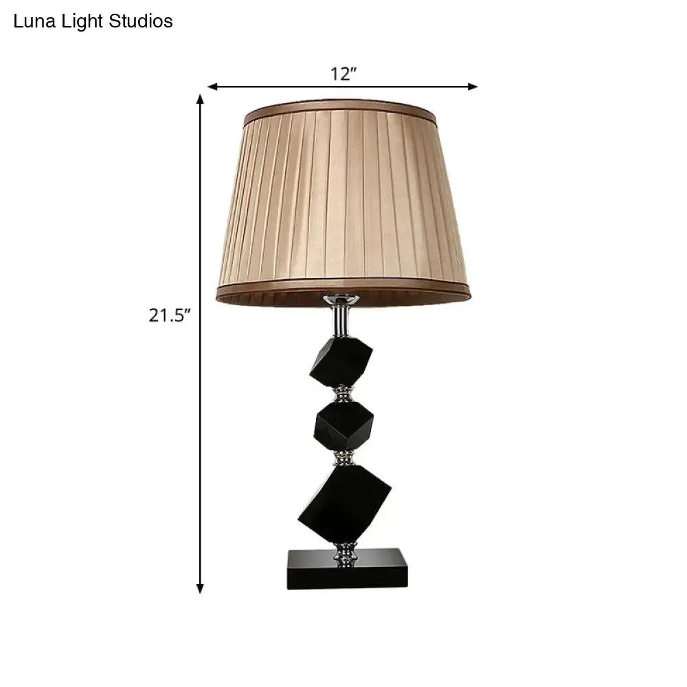 Black Faceted Crystal Table Lamp with Contemporary Pleated Lampshade - 1 Head Living Room Night Lamp in Light Brown