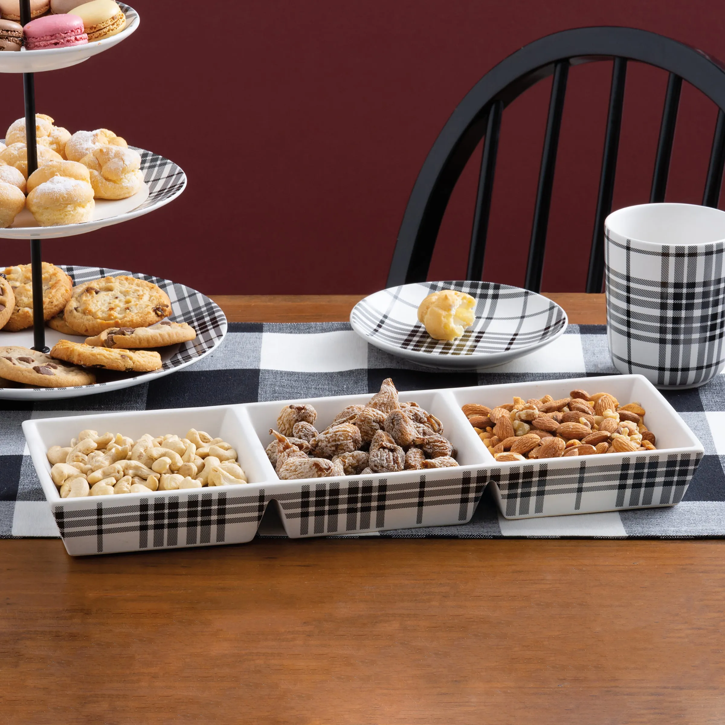 Black Plaid Tidbit Tray